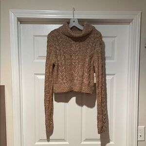 Pilcro Brown Cowl Neck Sweater with Metallic Threading